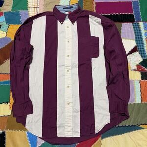 Tommy Hilfiger Burgundy Striped Long Sleeve Button Up Large